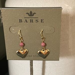 Studio Barse Gold Heart Earrings with Pink Beads